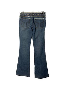 Bohemian Flared Jeans Womens 25/30 Blue Denim Embroidered Lace Hippie Boho 90s